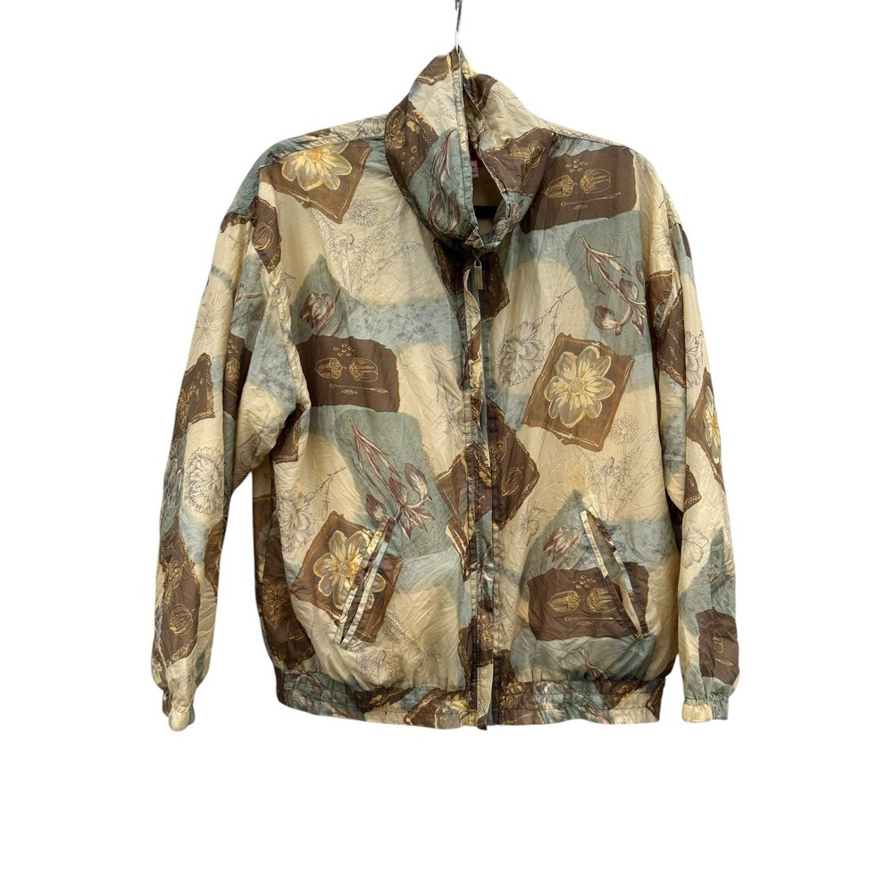 Vintage 90s Active Studio Silk Bomber Jacket Womens Medium Floral Lightweight